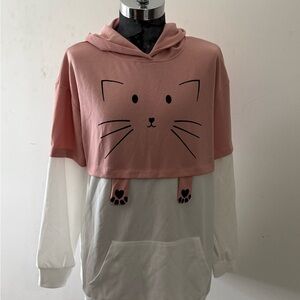 SHEIN Soft Pink Kitty Cat Knit Fabric Hoodie Size XL